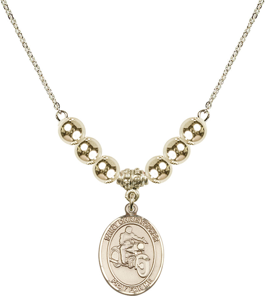 14kt Gold Filled Saint Christopher/Motorcycle Birthstone Necklace with Gold Filled Beads - 8185