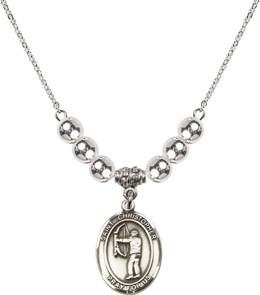 Sterling Silver Saint Christopher/Archery Birthstone Necklace with Sterling Silver Beads - 8190
