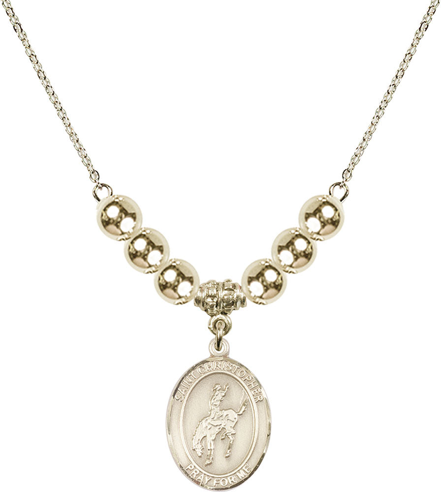 14kt Gold Filled Saint Christopher / Rodeo Birthstone Necklace with Gold Filled Beads - 8192