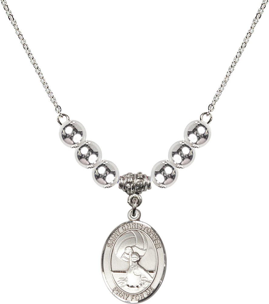 Sterling Silver Saint Christopher/Water Polo-Women Birthstone Necklace with Sterling Silver Beads - 8199