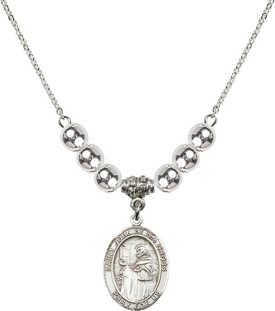 Sterling Silver Saint John of the Cross Birthstone Necklace with Sterling Silver Beads - 8231