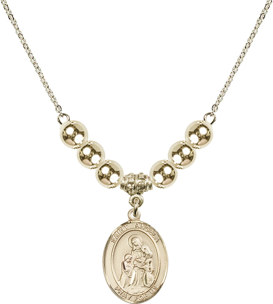 14kt Gold Filled Saint Angela Merici Birthstone Necklace with Gold Filled Beads - 8284