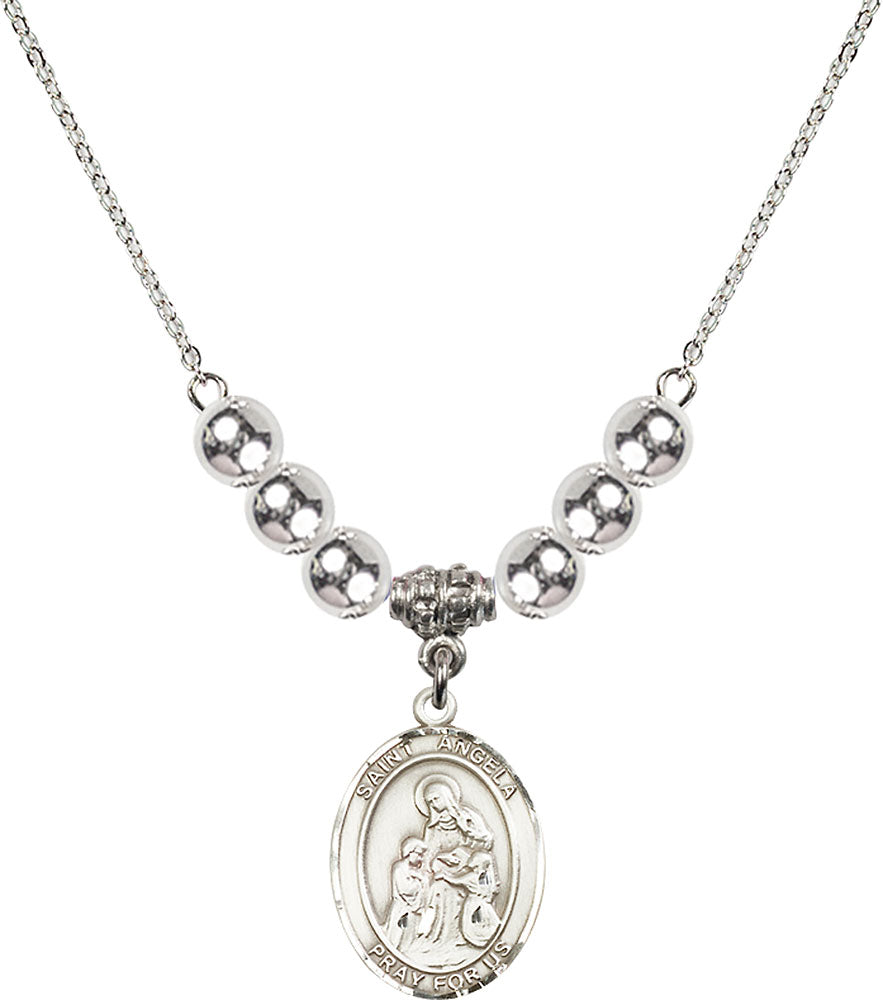 Sterling Silver Saint Angela Merici Birthstone Necklace with Sterling Silver Beads - 8284
