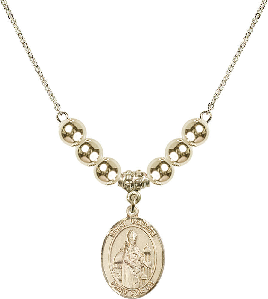 14kt Gold Filled Saint Walter of Pontoise Birthstone Necklace with Gold Filled Beads - 8285