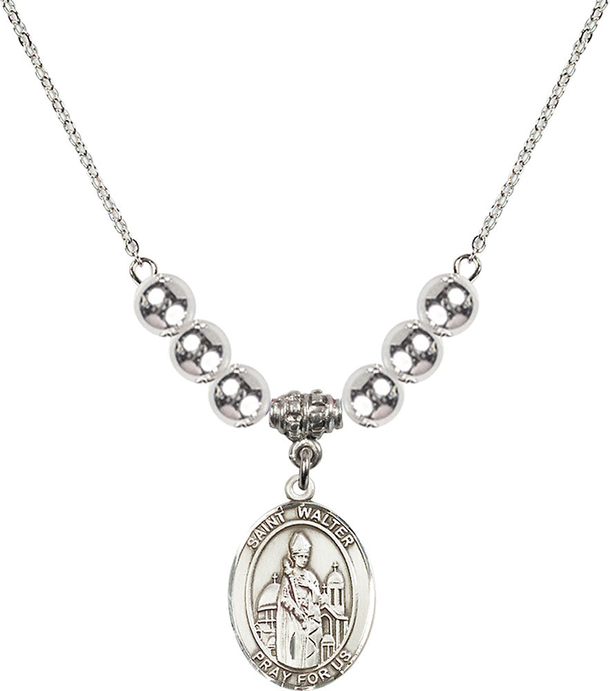 Sterling Silver Saint Walter of Pontoise Birthstone Necklace with Sterling Silver Beads - 8285