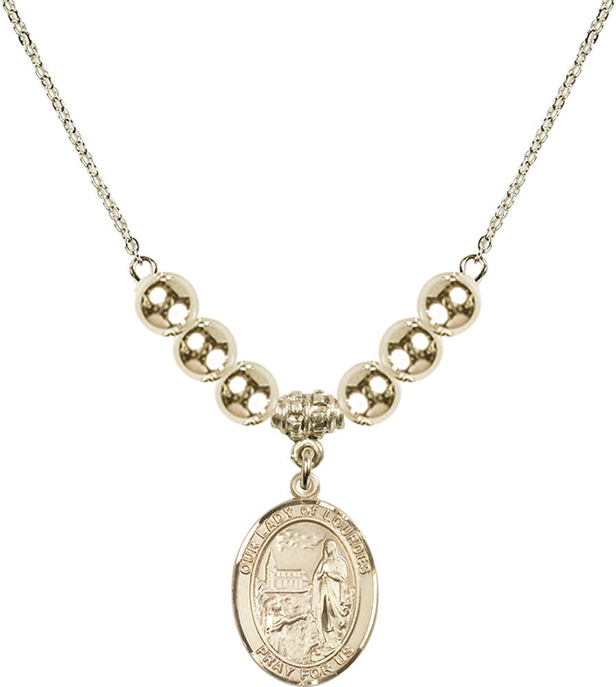 14kt Gold Filled Our Lady of Lourdes Birthstone Necklace with Gold Filled Beads - 8288
