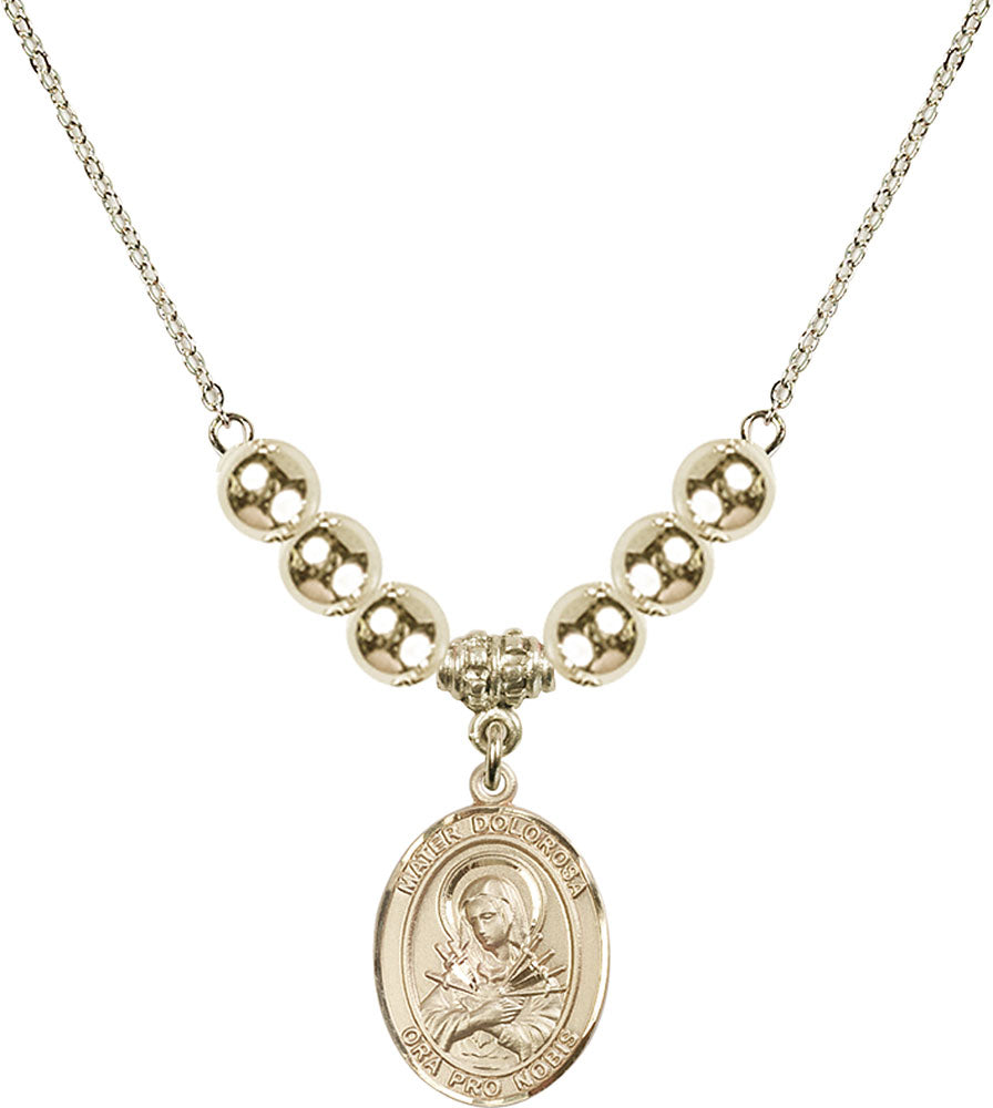 14kt Gold Filled Mater Dolorosa Birthstone Necklace with Gold Filled Beads - 8290