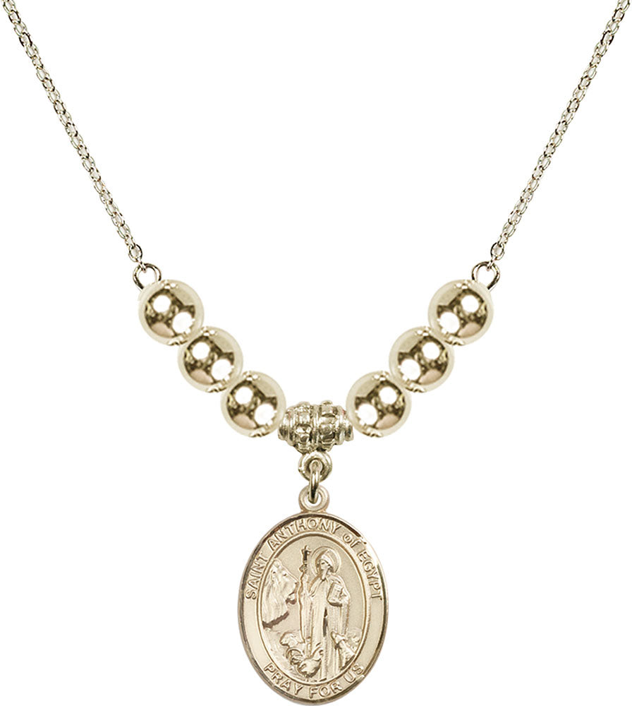 14kt Gold Filled Saint Anthony of Egypt Birthstone Necklace with Gold Filled Beads - 8317