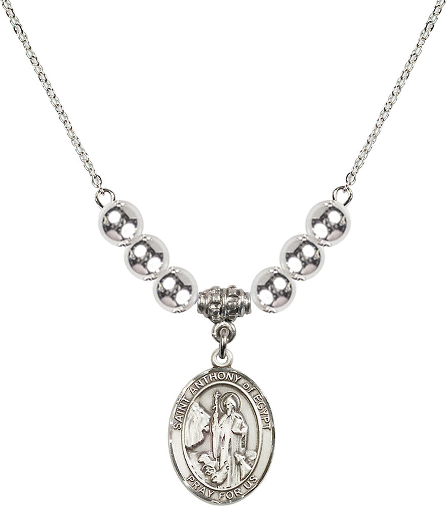 Sterling Silver Saint Anthony of Egypt Birthstone Necklace with Sterling Silver Beads - 8317