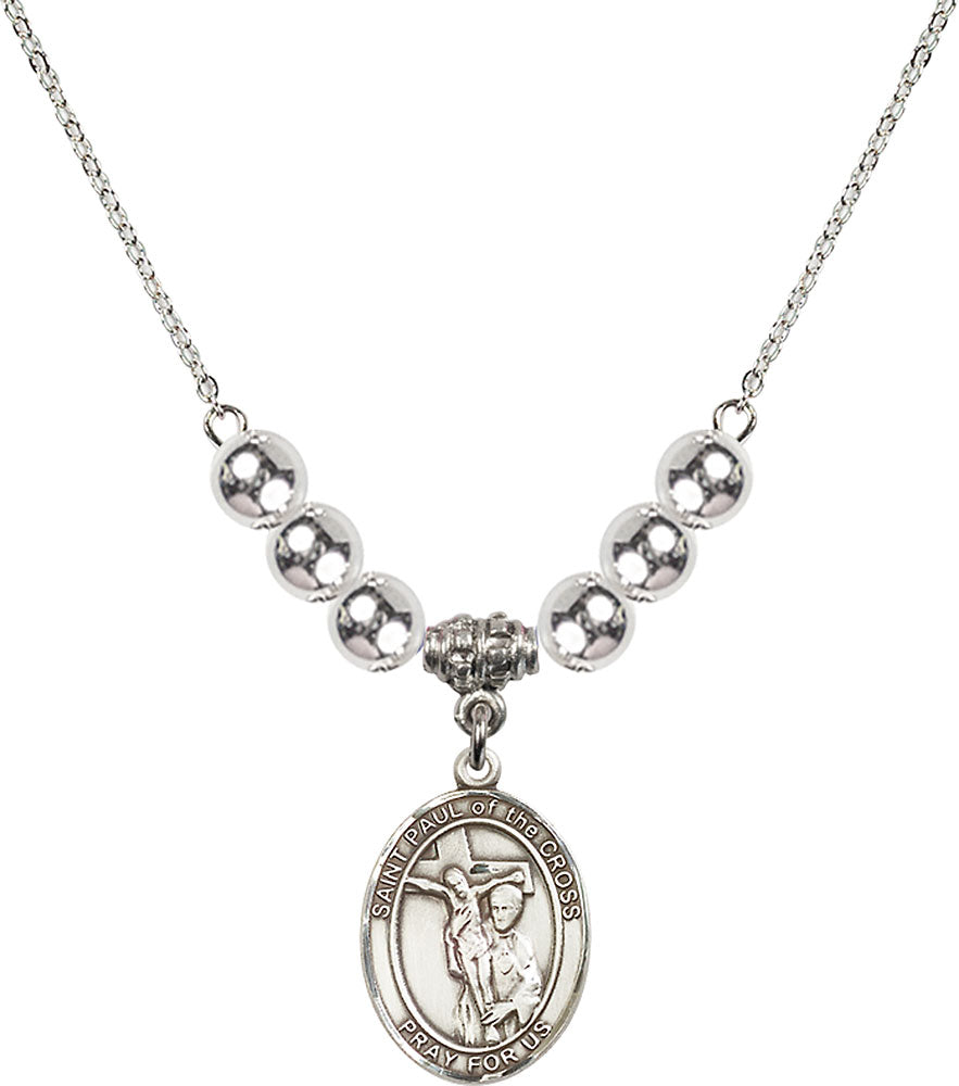 Sterling Silver Saint Paul of the Cross Birthstone Necklace with Sterling Silver Beads - 8318