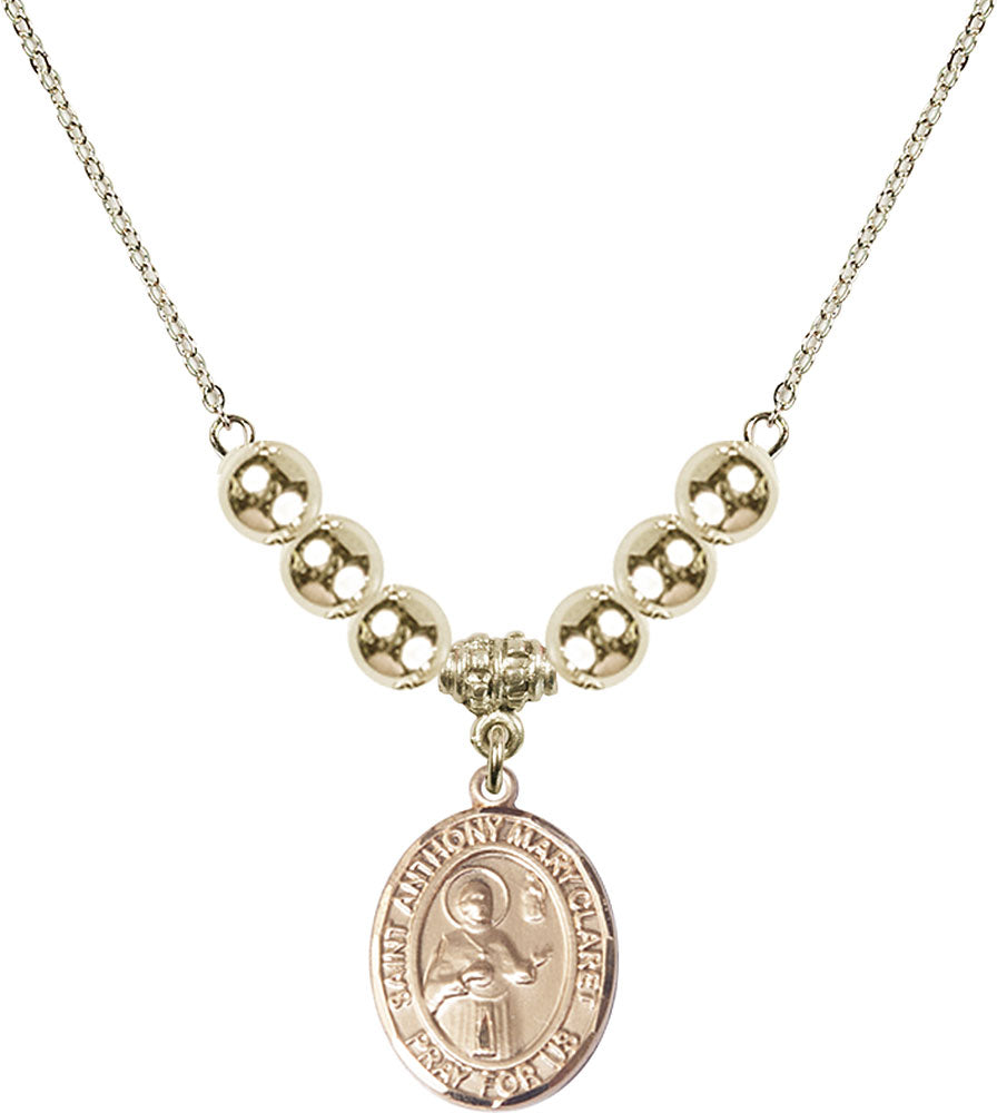 14kt Gold Filled Saint Anthony Mary Claret Birthstone Necklace with Gold Filled Beads - 8416