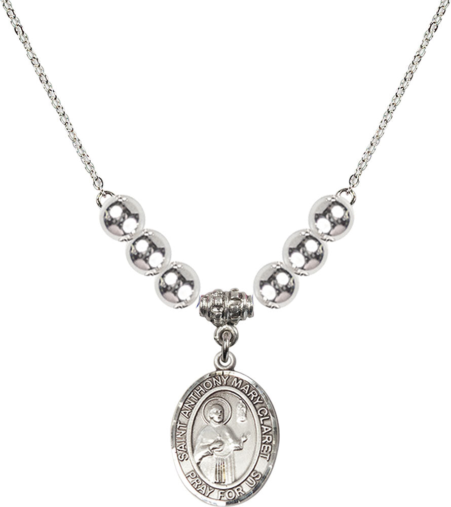 Sterling Silver Saint Anthony Mary Claret Birthstone Necklace with Sterling Silver Beads - 8416