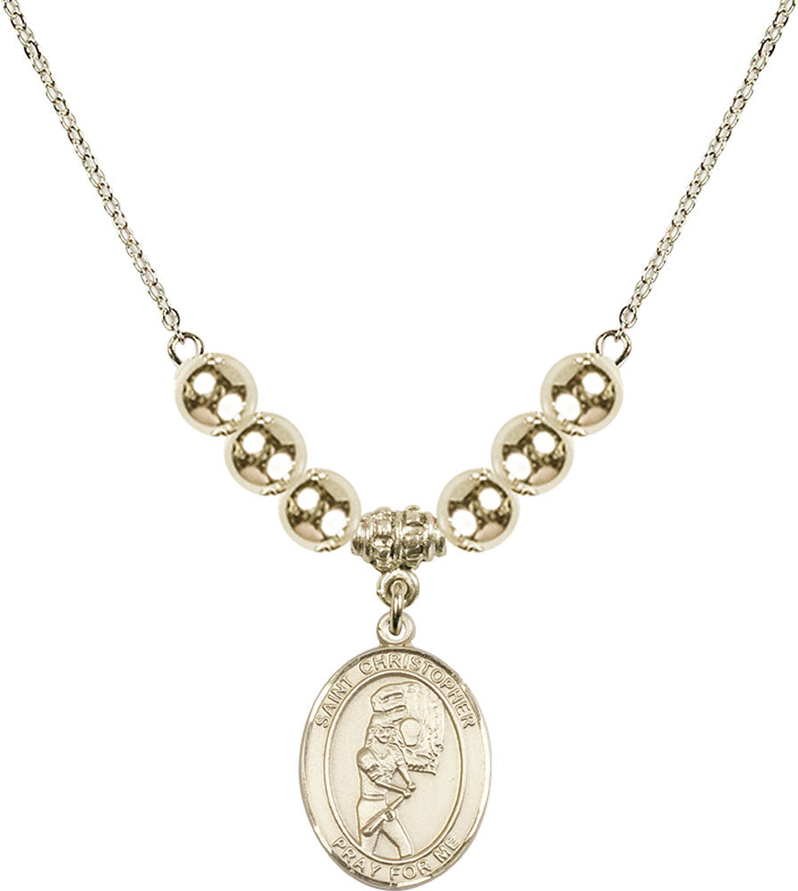 14kt Gold Filled Saint Christopher/Softball Birthstone Necklace with Gold Filled Beads - 8507