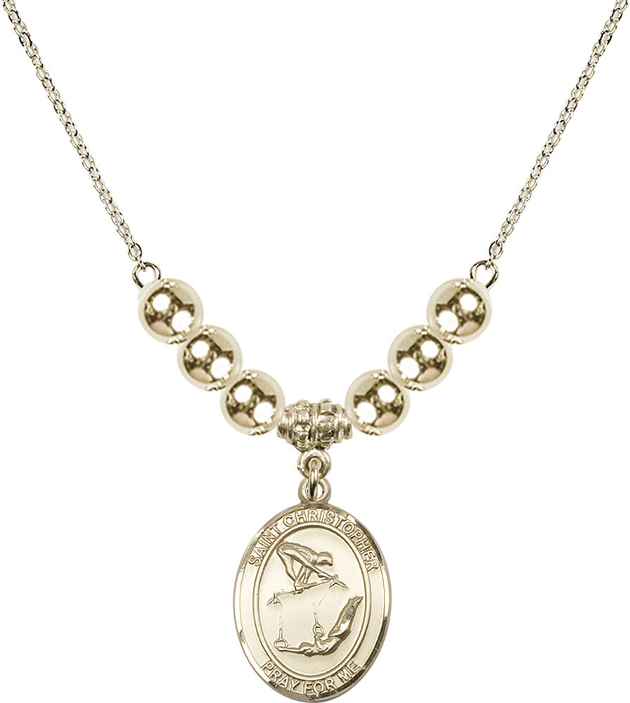 14kt Gold Filled Saint Christopher/Gymnastics Birthstone Necklace with Gold Filled Beads - 8513