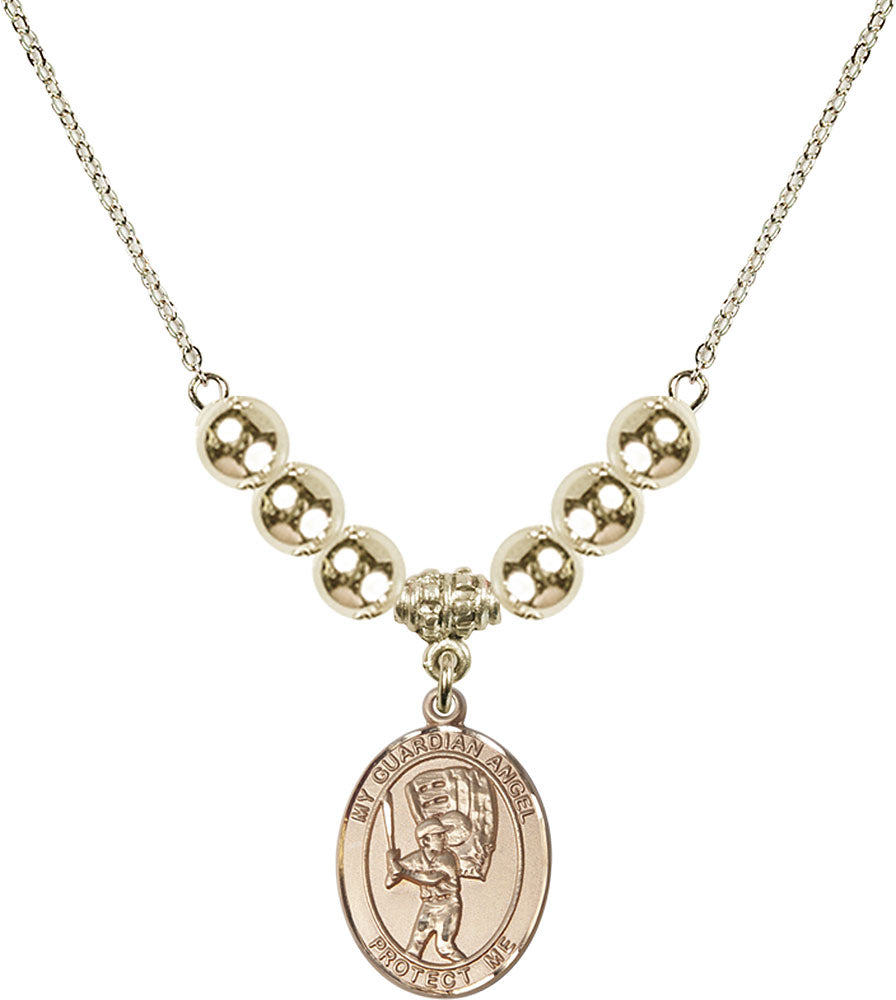 14kt Gold Filled Guardian Angel/Baseball Birthstone Necklace with Gold Filled Beads - 8700