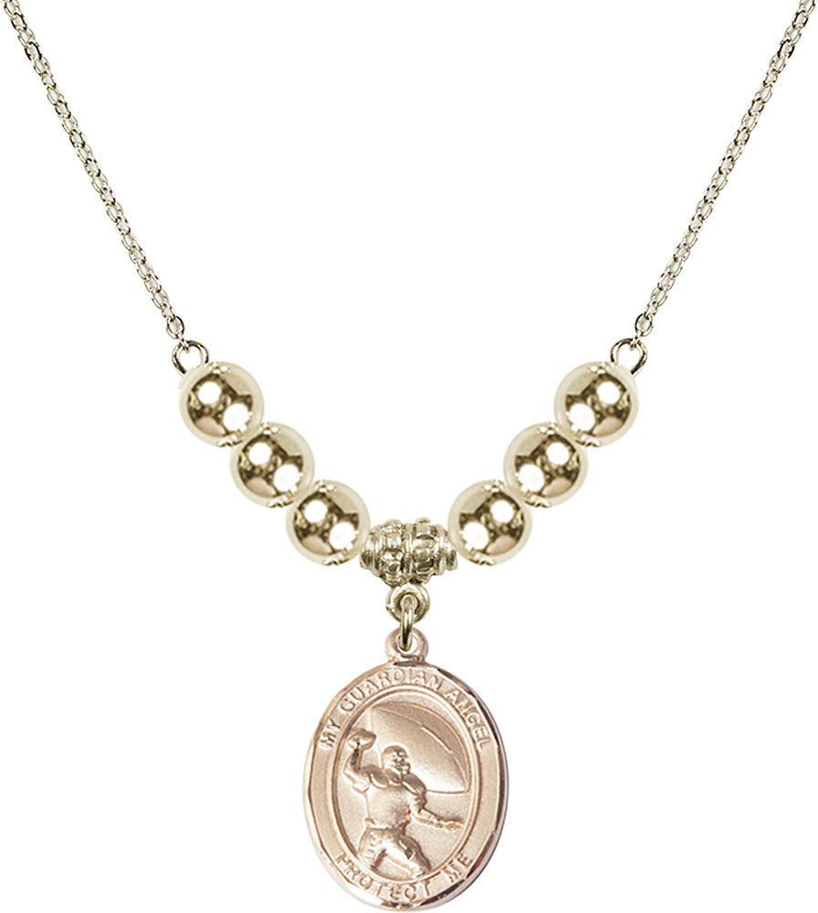 14kt Gold Filled Guardian Angel/Football Birthstone Necklace with Gold Filled Beads - 8701
