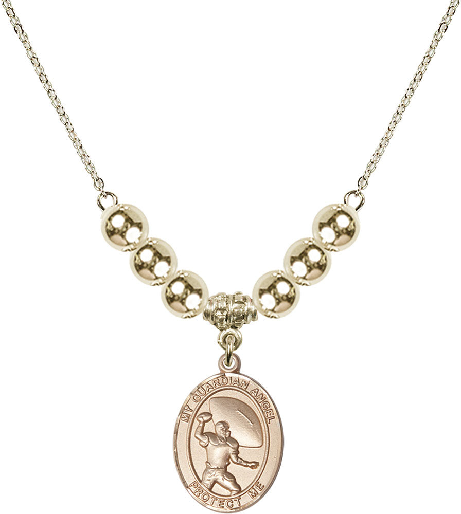 14kt Gold Filled Guardian Angel/Track&Field-Women Birthstone Necklace with Gold Filled Beads - 8710