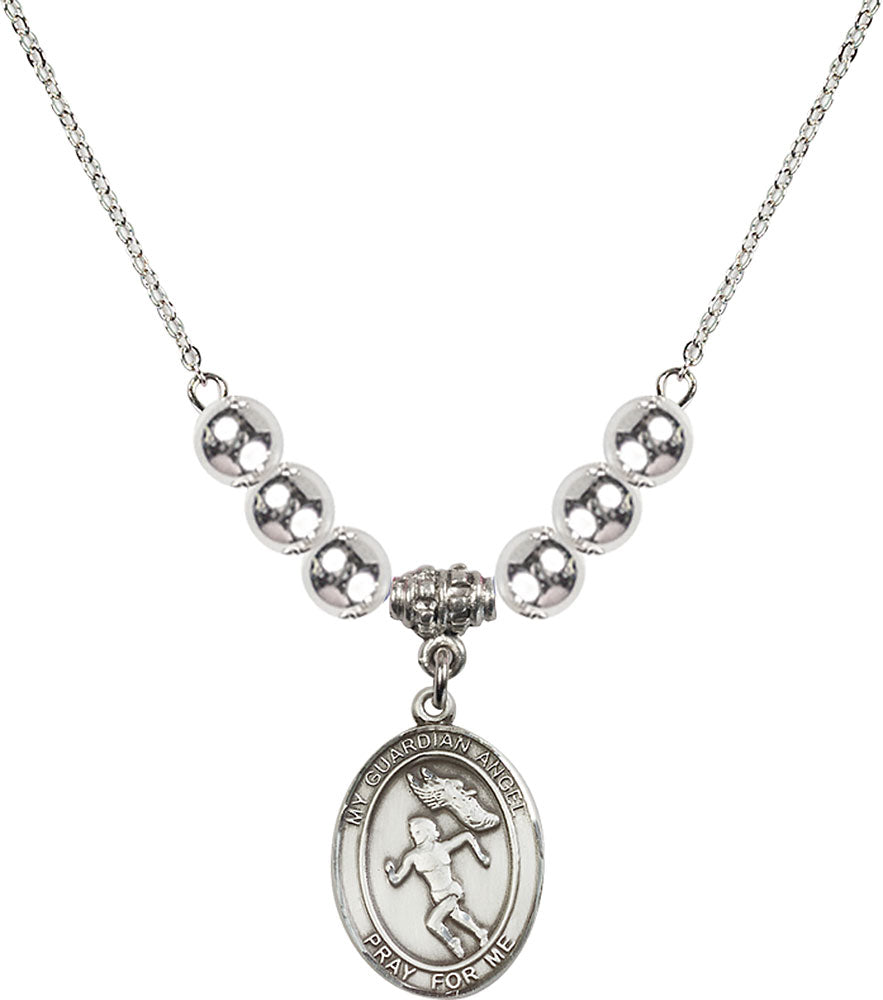Sterling Silver Guardian Angel/Track&Field-Women Birthstone Necklace with Sterling Silver Beads - 8710