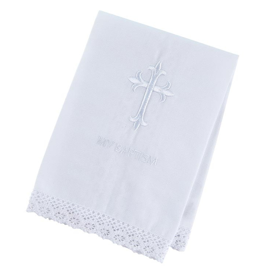 Baptismal Towel with Cross Lace Trim - 4 Pk