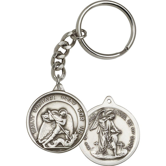 Antique Silver St. Michael the Archangel Keychain - 0201