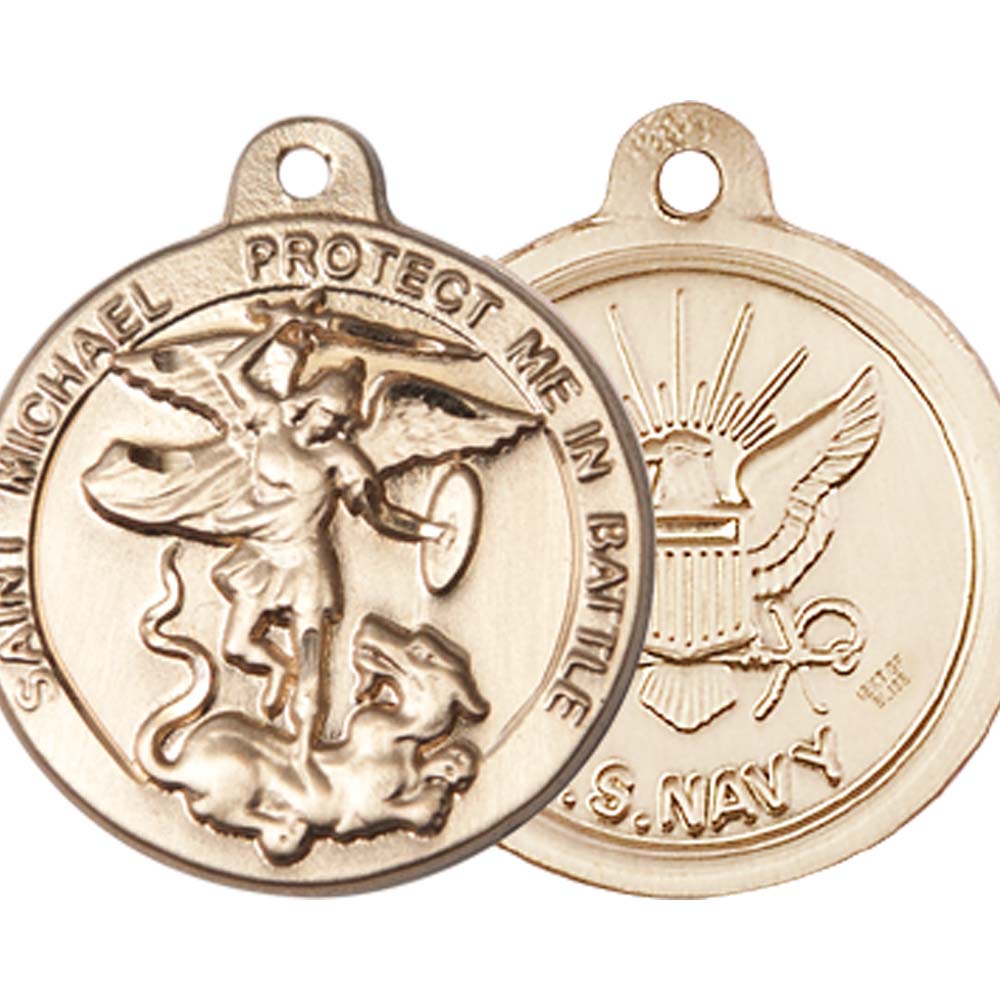 14kt Gold Saint Michael the Archangel/Navy Pendant - 0344KT6