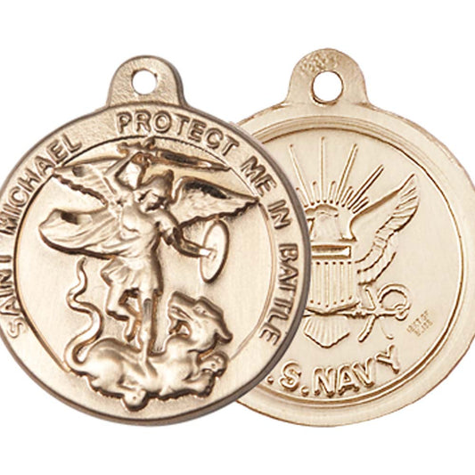 14kt Gold Saint Michael the Archangel/Navy Pendant - 0344KT6