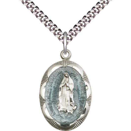 Sterling Silver Our Lady of Guadalupe Pendant - 0801EFSS