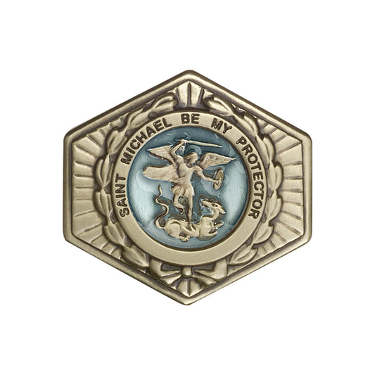Antique Gold St. Michael the Archangel Visor Clip with Blue Epoxy Finish - 1023EVG