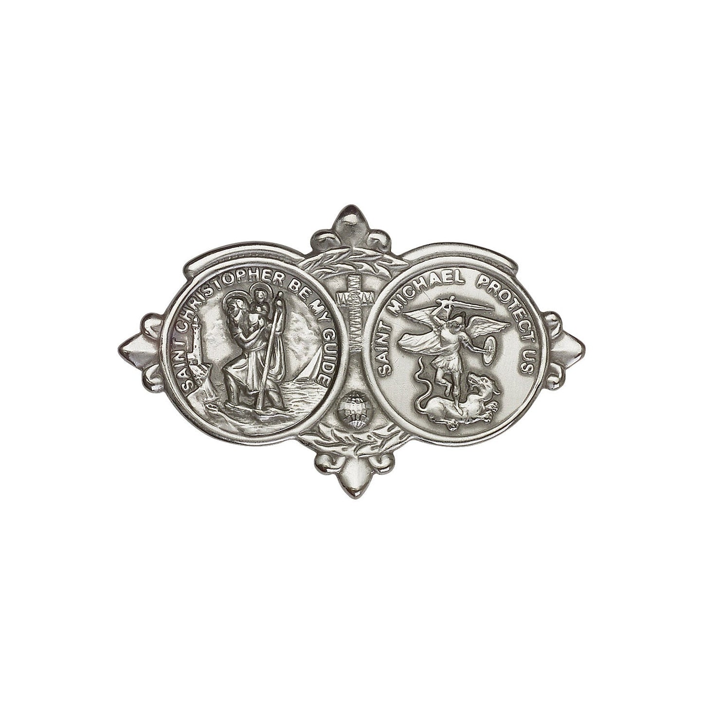 Antique Silver St. Christopher / St Michael Visor Clip - 1034V