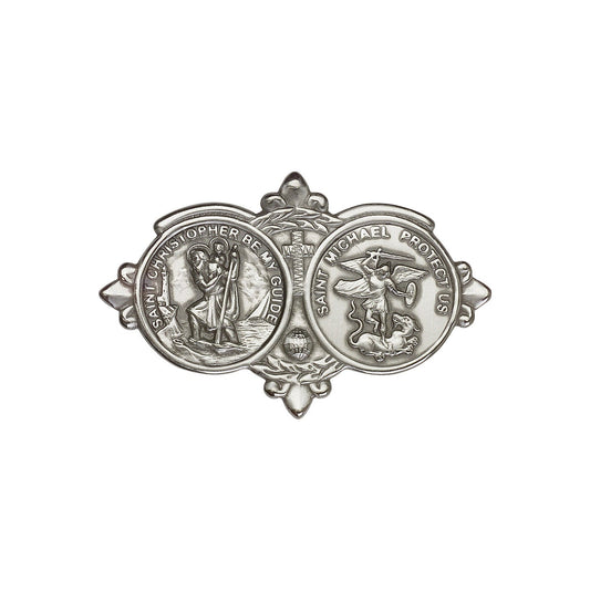 Antique Silver St. Christopher / St Michael Visor Clip - 1034V