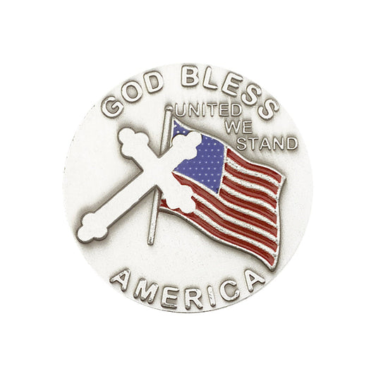 Antique Silver God Bless America Visor Clip - 1038V