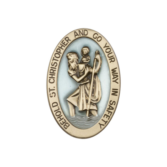 Antique Gold St. Christopher Visor Clip with Blue Epoxy Finish - 1051EVG