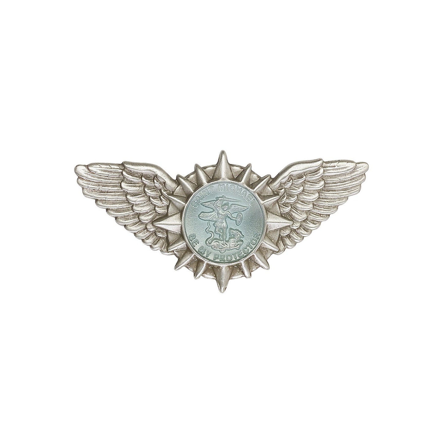 Antique Silver St. Michael / Wings Visor Clip with Blue Epoxy Finish - 1063EV