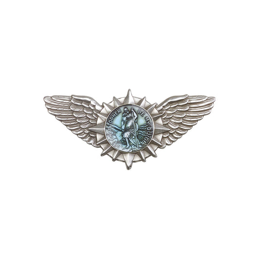 Antique Silver St. Christopher / Wings Visor Clip with Blue Epoxy Finish - 1067EV