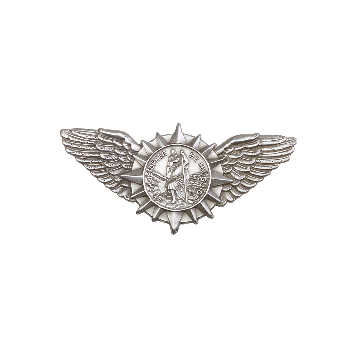 Antique Silver St. Christopher / Wings Visor Clip - 1067V