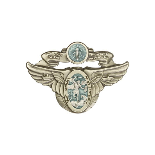 Antique Gold O/L of the Highway / St Michael Visor Clip with Blue Epoxy Finish - 1071EVG