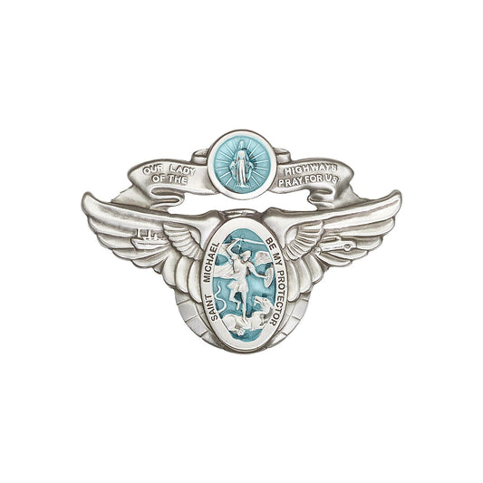 Antique Silver O/L of the Highway / St Michael Visor Clip with Blue Epoxy Finish - 1071EV
