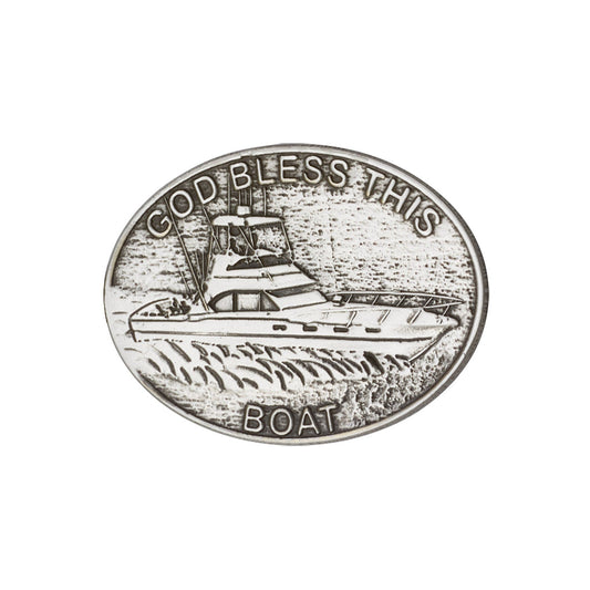 Antique Silver God Bless This Boat Visor Clip - 1078V