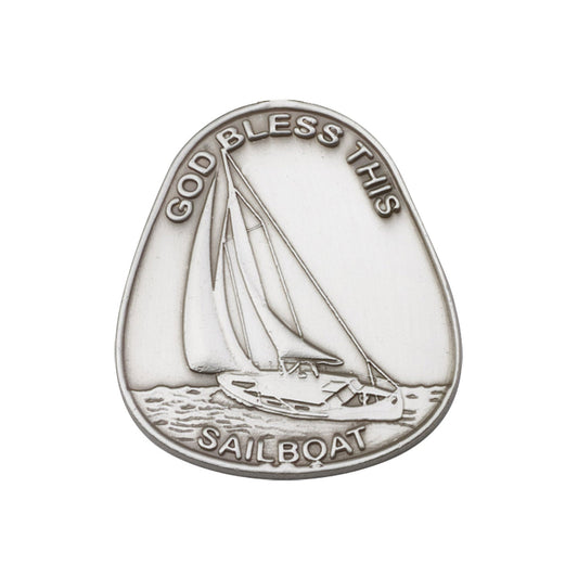 Antique Silver God Bless This Sailboat Visor Clip - 1082V