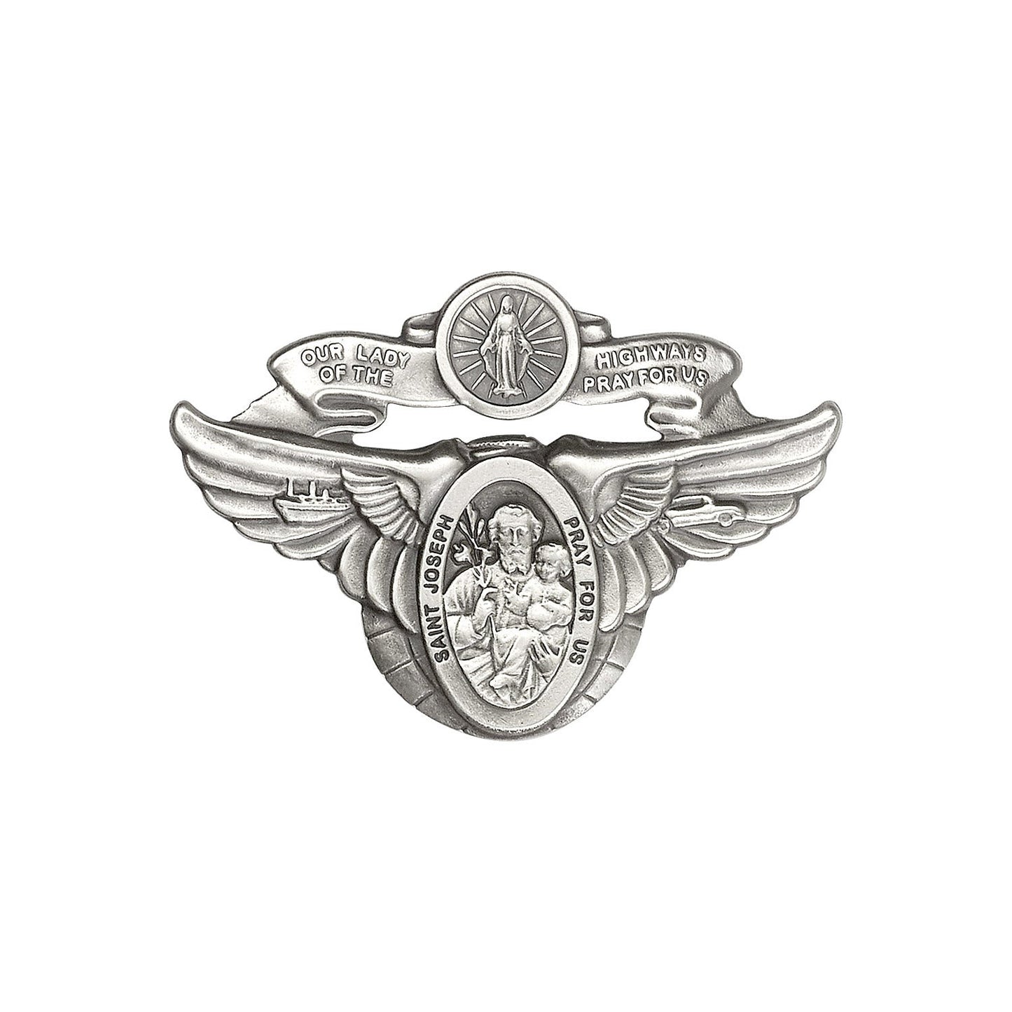 Antique Silver O/L of the Highway / St Joseph Visor Clip - 1091V