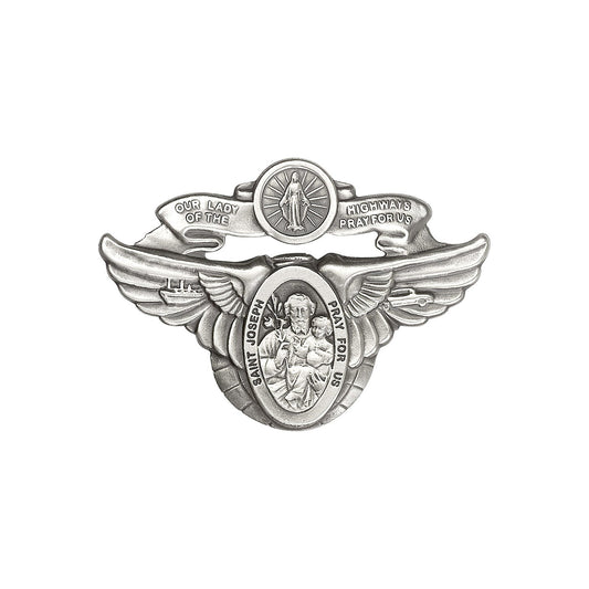 Antique Silver O/L of the Highway / St Joseph Visor Clip - 1091V
