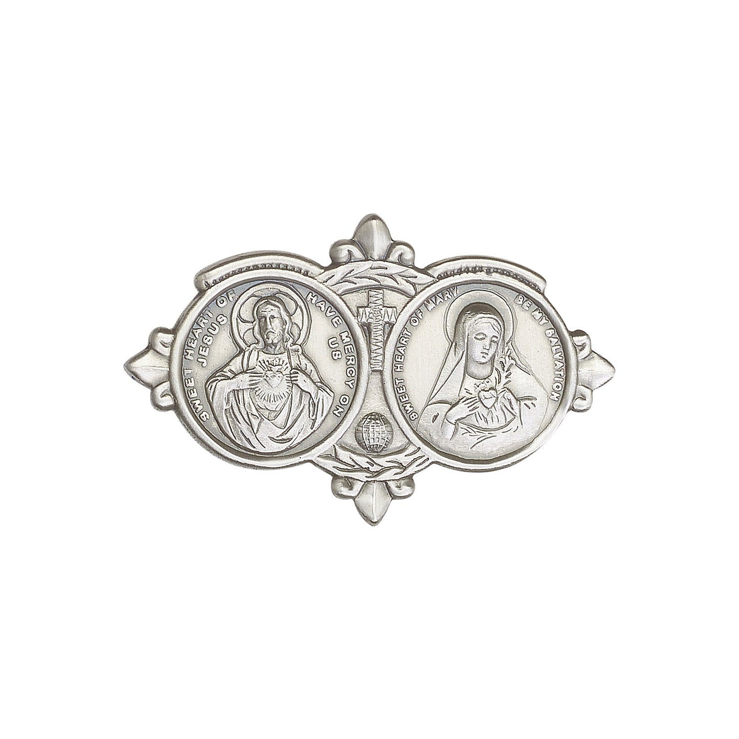 Antique Silver Jesus / Mary Visor Clip - 1096V