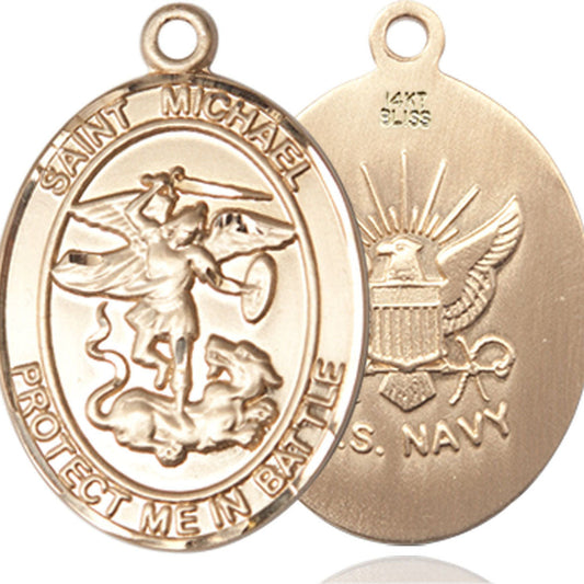 14kt Gold Saint Michael the Archangel/Navy Pendant - 1173KT6