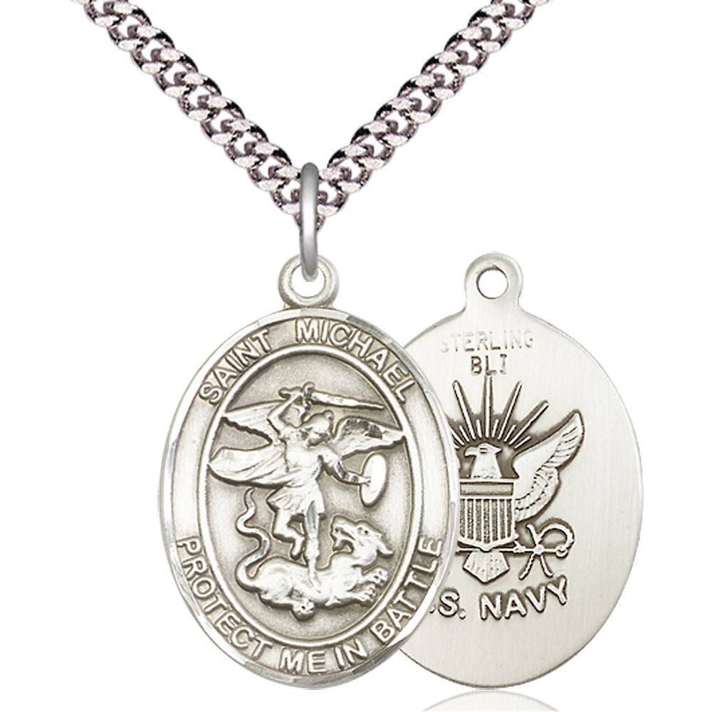 Sterling Silver Saint Michael the Archangel/Navy Pendant - 1173SS6