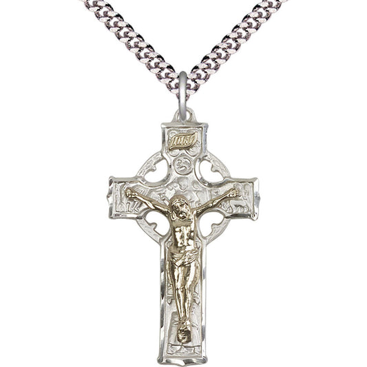 Gold Filled/Sterling Silver Celtic Crucifix Pendant - 2440GF_SS