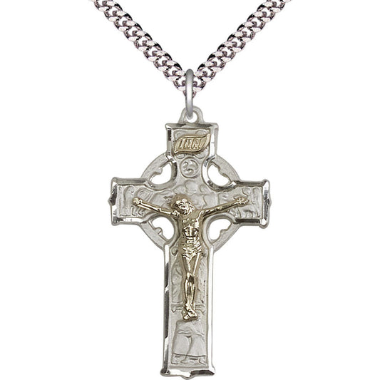Gold Filled/Sterling Silver Mens Celtic Crucifix Pendant - 2460GF_SS
