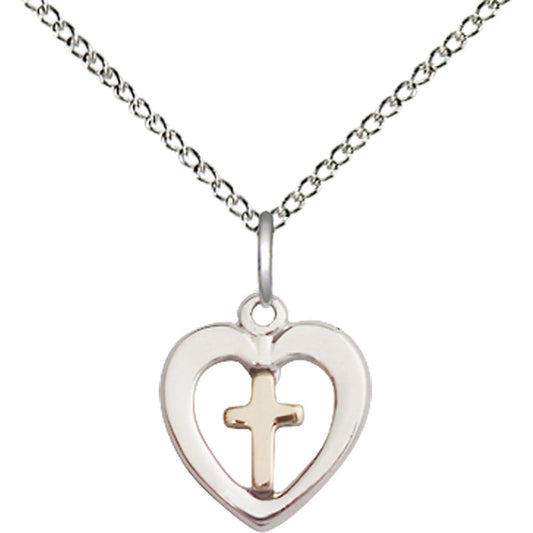 Gold Filled/Sterling Silver Heart / Cross Pendant - 3147GF_SS