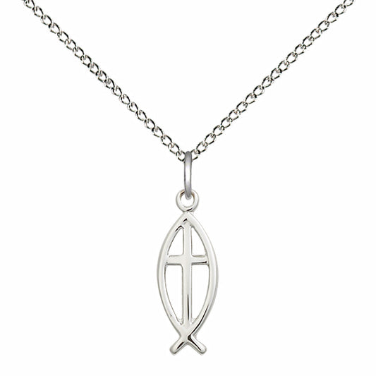 Sterling Silver Fish / Cross Pendant - 4251SS