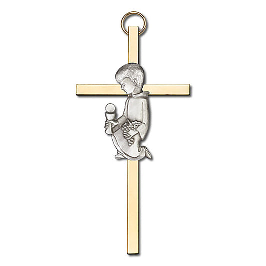 4 inch Antique Silver Communion Boy on a Polished Brass Cross - 4430S/G