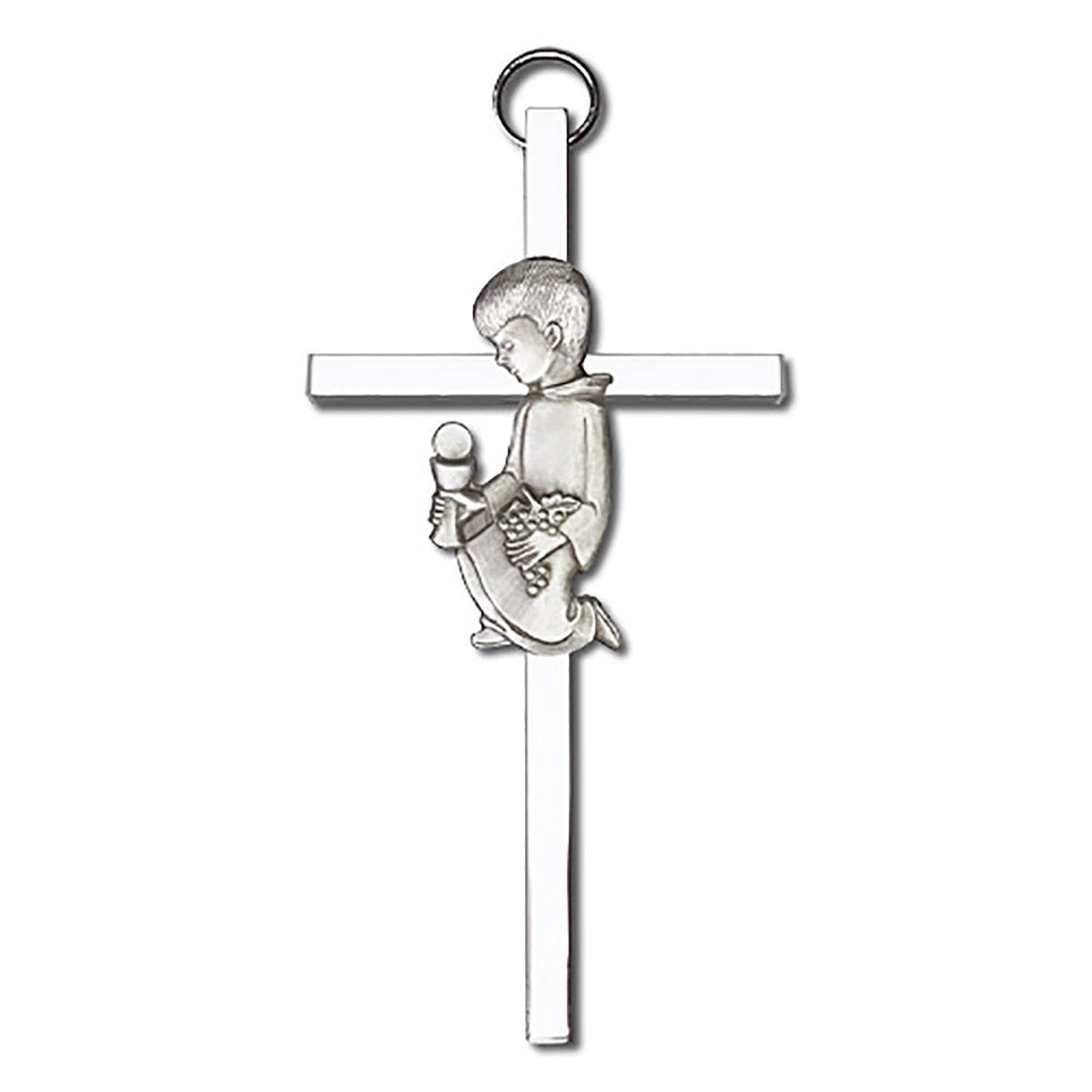 4 inch Antique Silver Communion Boy on a Polished Silver Finish Cross - 4430S/S